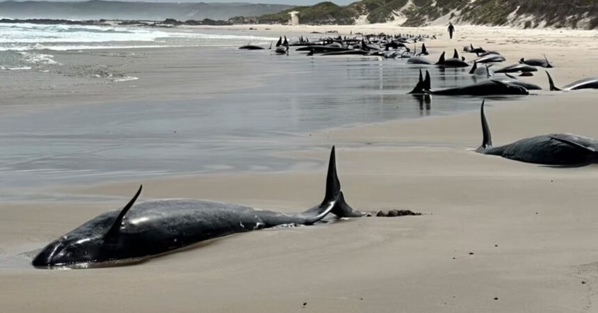 Más de 150 delfines varados en una playa de Australia