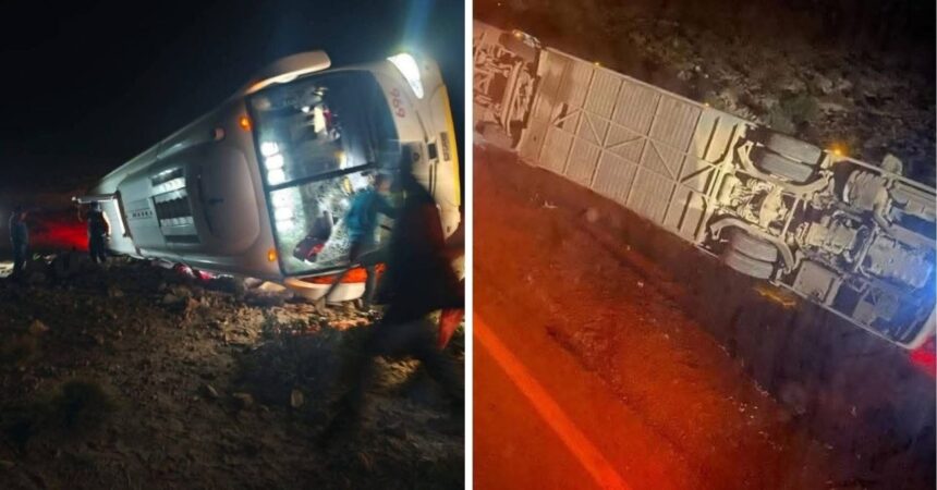 Bus con 35 pasajeros se volcó en la Ruta A-65: provenía desde faena minera en Tarapacá