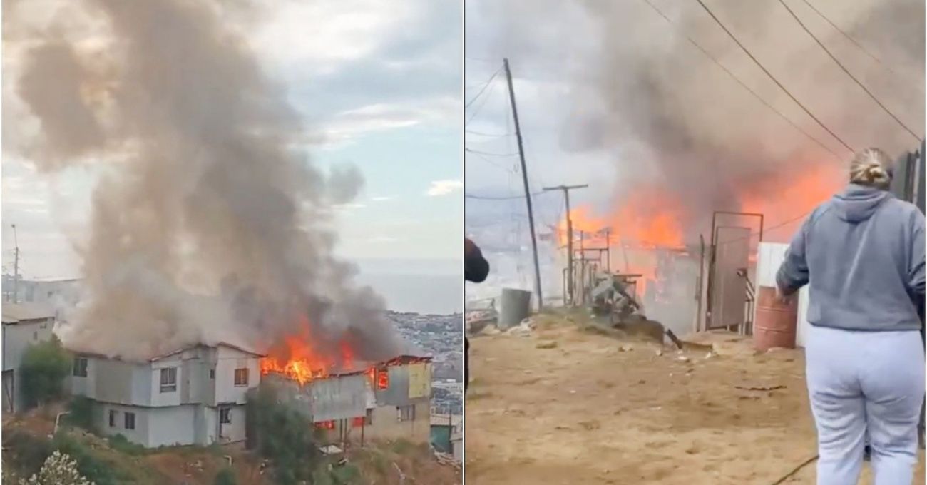Incendio en cerro Jiménez de Valparaíso consume tres viviendas: Bomberos logró contener el fuego