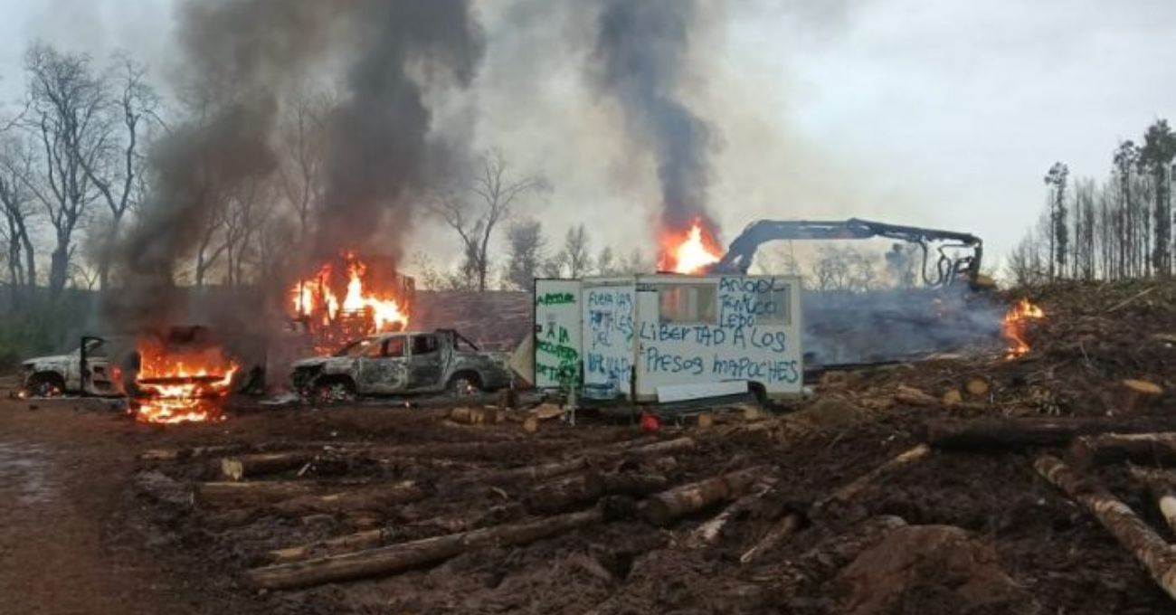 Atentado incendiario en Mulchén: siete vehículos y dos contenedores destruidos