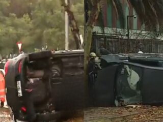 Conductor muere tras chocar contra árbol y volcar en el centro de Santiago: se investigan causas del accidente