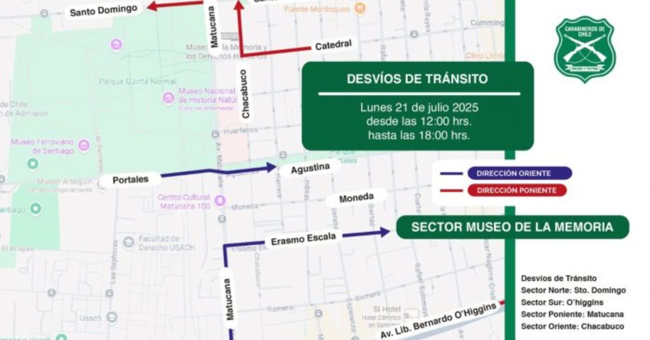 Gobierno informa desvíos de tránsito por cumbre Democracia Siempre para este lunes 21
