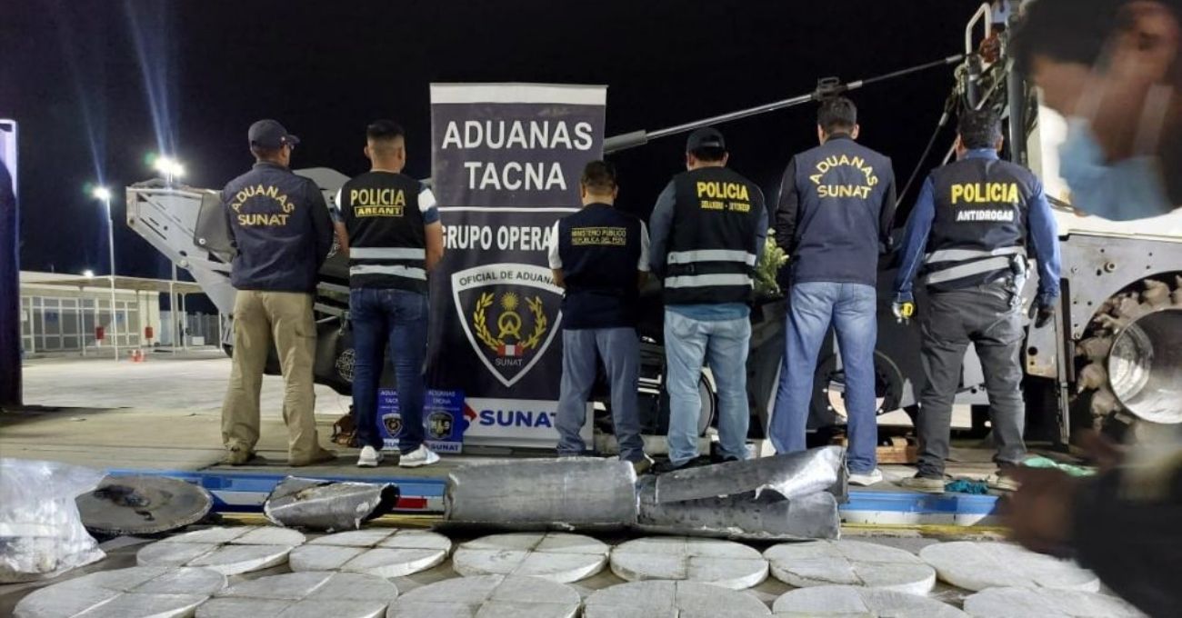 Perú incauta más de 168 kilos de cocaína ocultos en maquinaria con destino a Chile