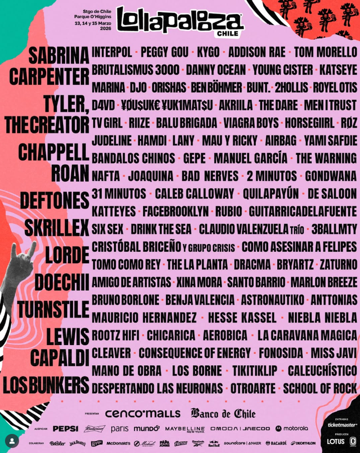 Lollapalooza Chile 2026: revelan line up con Sabrina Carpenter, Lorde, Skrillex y más artistas Lollapalooza Chile 2026: revelan line up con Sabrina Carpenter, Lorde, Skrillex y más artistas